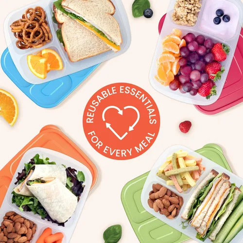 Vista 7 de Bentgo Easyboxes - Loncheras apilables originales - Contenedores de alimentos reutilizables de 3 compartimentos para niños y adultos - Lonchera