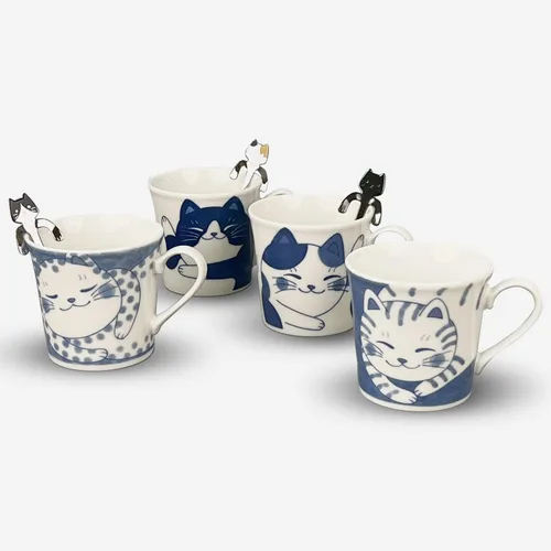 Vista 6 de Taza de cerámica japonesa con caja de regalo, serie de tazas de té Nekochigura, 10 onzas líquidas, taza de café japonesa Yunomi Pottery, taza