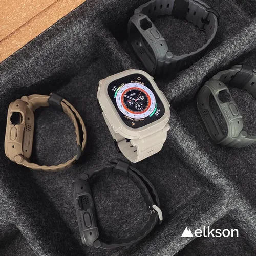 Vista 7 de elkson Funda con banda para Apple Watch Ultra de 49mm 3/2/1 con protector de pantalla de vidrio templado, Serie Quattro Pro resistente para correa