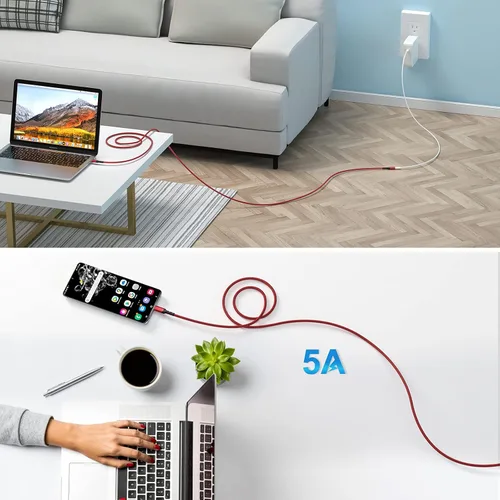 Vista 4 de Cable de extensión USB C de 3 pies, USB 3.2 USB-C macho a hembra, cable extensor de carga rápida 5A y sincronización de 10 Gbps para iPhone 16, rojo