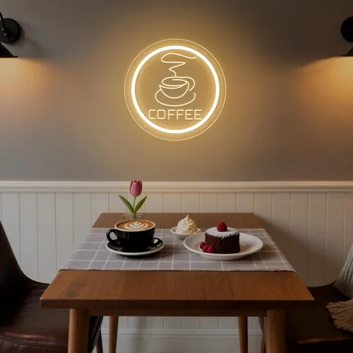 Vista 3 de Letrero de neón de café, luz de neón LED para decoración de pared, blanco cálido, 9.84 x 9.84 pulgadas