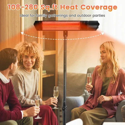 Vista 5 de Calentador eléctrico de 1500 W, calentador de espacio infrarrojo para interiores, calentador de patio al aire libre con soporte, 2 controles
