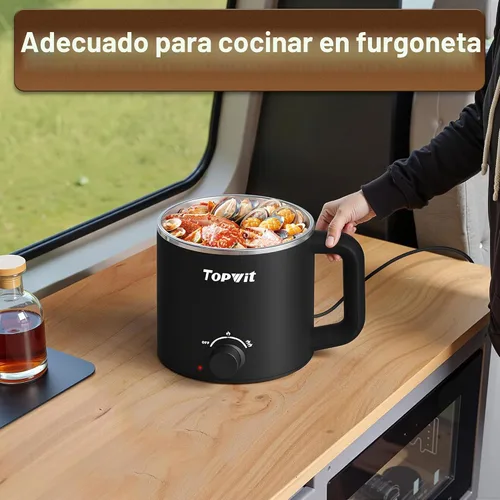 Vista 7 de Topwit Olla eléctrica, olla eléctrica, olla ramen de 1.6 L, olla eléctrica multifuncional para pasta, shabu-shabu, avena, sopa y huevo con Negro