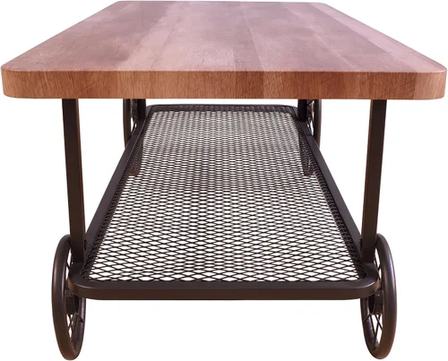 Vista 4 de Acme Francie Mesa de centro rectangular de madera con estante en roble y gris antiguo