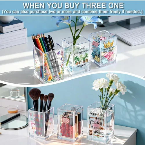 Vista 6 de I Came I Saw I - Soporte para cosméticos de acrílico contorneado, divertido soporte para brochas de maquillaje floral, regalos para cosmetólogas