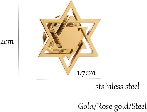 Vista 3 de Broche de acero inoxidable con diseño de estrella de David para hombres y mujeres con solapa
