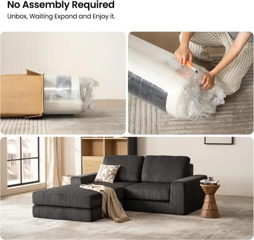 Vista 8 de Sofá seccional modular, 120.47" Sofá seccional moderno en forma de nube con chaise en L, cómodo sofá mullido de corduroy con asiento profundo, sofás