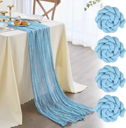 Vista 17 de Nialnant Camino de mesa de estopilla azul bebé, camino de mesa bohemio de 13 pies para cocina, cena, fiesta de Año Nuevo azul, decoración de bodas