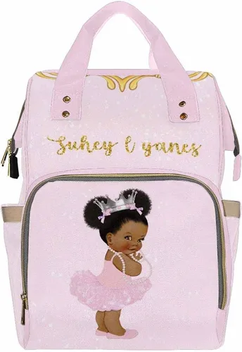 Vista 17 de Newcos Bolsa de pañales personalizada con estampado de corona con nombre personalizado de África negra para mujer, bolsa de pañales de viaje casual