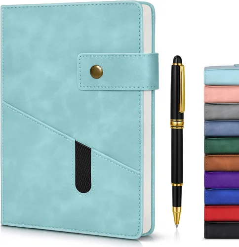 Vista 12 de Cuaderno rayado con bolígrafo, diario personalizado A5 de cuero de tapa dura para hombres y mujeres, 200 páginas de papel grueso de 100 GSM
