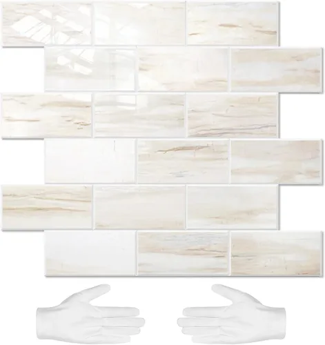 Vista 13 de STICKGOO 10 hojas de revestimiento para despegar y pegar, panel de pared 3D de material compuesto de aluminio, calcomanías de azulejos tipo metro
