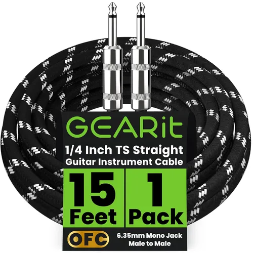 Vista 8 de GEARit Cable de instrumento de audio (10 pies) en ángulo recto a recto de 1/4 de pulgada macho a macho para cable AMP, base y guitarra eléctrica