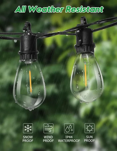 Vista 5 de Guirnalda de luces para exteriores de 100 pies con 35 ofertas de patio inastillables S14 bombillas Edison vintage E12, luces regulables de 2700 K