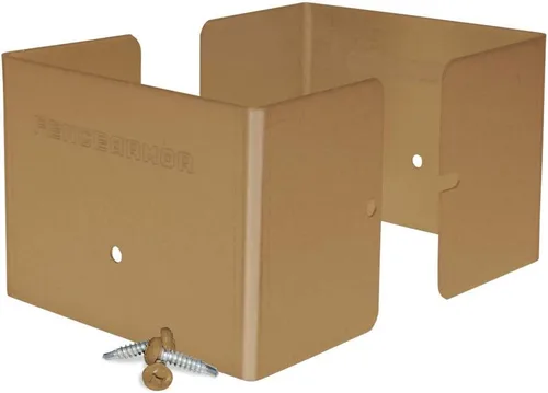 Vista 6 de Fence Armor Protector de poste de acero galvanizado 1 par de 3.5 x 3.5 x 3 pulgadas Protección contra podadoras de cuerda y daños en
