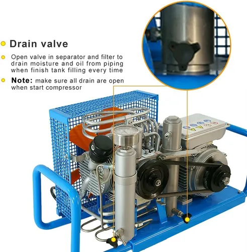 Vista 4 de Compresor de aire portátil - 2.2kw / 3HP - 230V/60Hz - 3.5cfm máx. 4500 Psi - Compresor de aire de alta presión Tanque de buceo/Rife/PCP