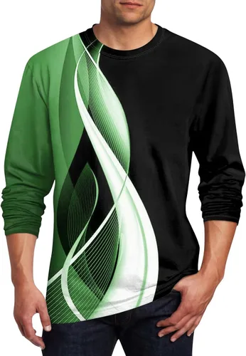 Vista 5 de Camisas casuales para hombre, de manga larga, cuello redondo, elásticas, suaves, casuales, S-4XL