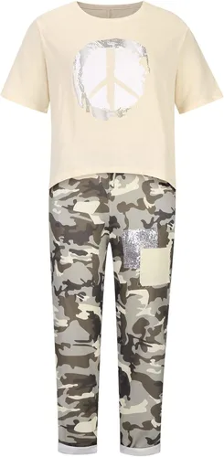 Vista 4 de Conjuntos de dos piezas para mujer, holgados, holgados, de manga 34, camisas de gran tamaño y pantalones capri de camuflaje, conjuntos de chándales