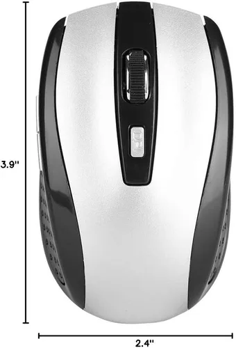 Vista 10 de YWBL-WH Ratón inalámbrico inalámbrico, 2.4GHz, 6 botones, 800-1600 DPI ajustable, plateado, con receptor USB, para PC y portátil