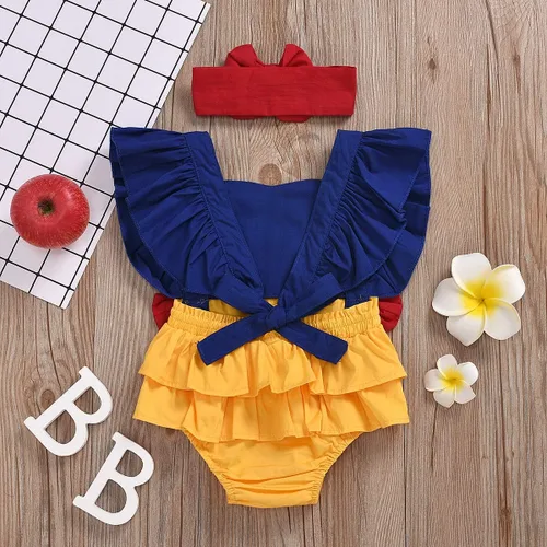 Vista 6 de Disfraz de Halloween para bebé niña, mameluco de manga voladora con bloque de color de princesa con lazo