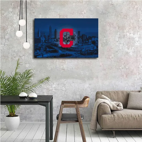 Vista 4 de Cleveland Indians Póster de béisbol deportivo en lienzo para pared, diseño artístico, decoración del hogar, pintura (enmarcado, 12 x 18 pulgadas)