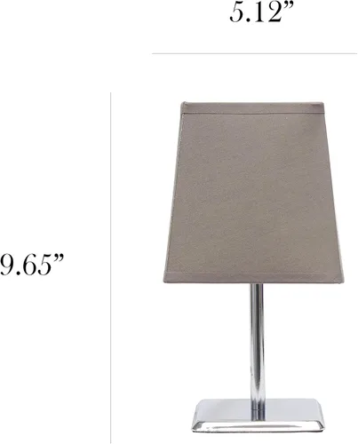 Vista 3 de Simple Designs LT2062-GRY - Mini lámpara de mesa de cromo cuadrado con pantalla de tela Empire, gris