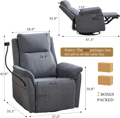 Vista 2 de Silla reclinable eléctrica con soporte para teléfono, mecedora giratoria resistente a los arañazos, mecedora mecedora mecedora para guardería, silla