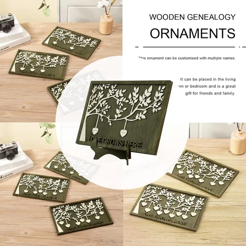 Vista 8 de Jeweidea Letrero personalizado con nombre de la familia con 2-9 nombres, adorno personalizado con placa grabada del árbol de la vida con soporte, 2