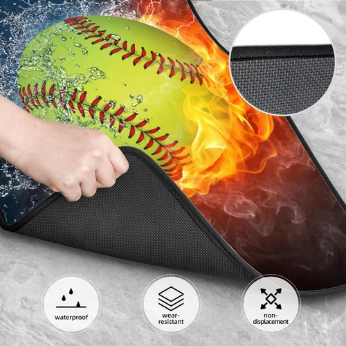 Vista 3 de Juego de 4 alfombrillas para piso de automóvil, softbol, béisbol en fuego y agua, estampadas, almohadillas para pies, impermeables, antideslizantes