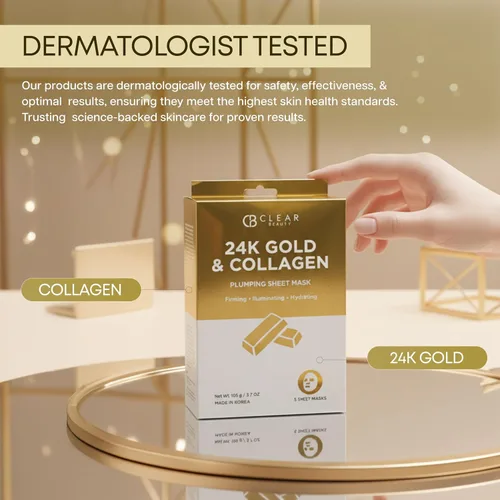 Vista 5 de Clear Beauty Mascarilla facial de oro de 24 quilates y colágeno, mascarillas reafirmantes e hidratantes para un brillo radiante y una textura suave