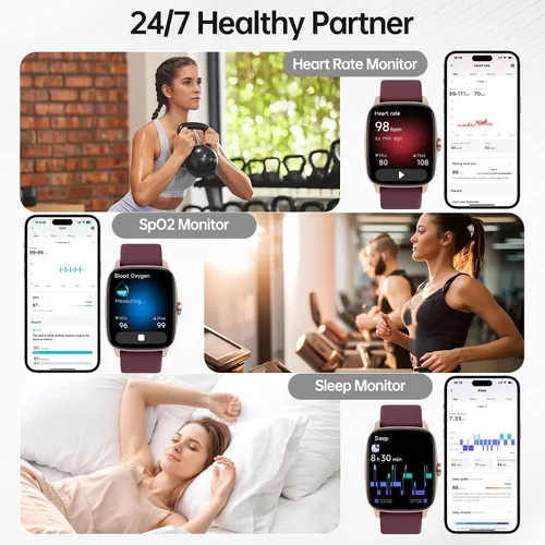 Vista 5 de Relojes inteligentes para mujeres y hombres con llamada Bluetooth y voz AI, monitor de actividad física HD de 1.85 pulgadas con monitor de sueño