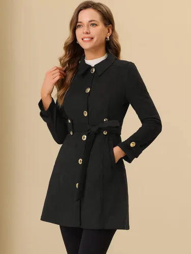 Vista 2 de Allegra K Gabardina vintage de gamuza sintética para mujer, con cinturón y cinturón de un solo pecho