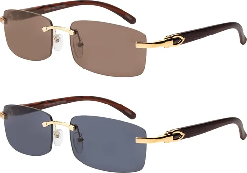 Vista 8 de Gafas de sol de aviador Elite Slim sin montura, rectangulares, metal y madera Paquete de 2: negro-humo