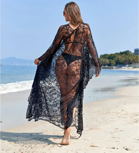 Vista 4 de Traje de baño de encaje bohemio para mujer, traje de baño para mujer, color liso