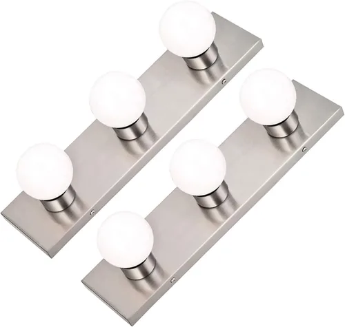 Vista 11 de Lighting - Tira de tres luces para tocador de estilo Hollywood con placas cromadas, accesorios de calidad de salón para dormitorio, baño, vestidor