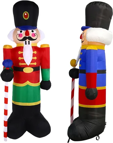 Vista 5 de Paquete de 2 soldados cascanueces de 8 pies para decoración de porche inflable de Navidad para decoración al aire libre, patio, jardín, césped