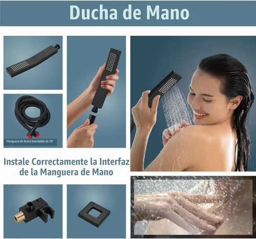 Vista 4 de Aolemi Sistema de ducha tipo lluvia, juego combinado de cabezal de ducha con relleno de bañera, ducha de mano de lujo, válvula de montaje en pared