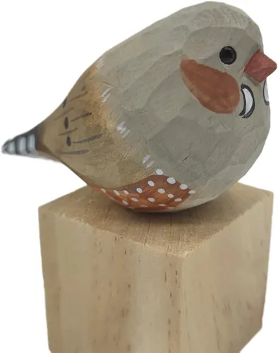 Vista 17 de Figura de pájaro de madera Azure Tit, tilo tallado a mano, marrón claro, decoración moderna para el hogar, regalo de pájaro