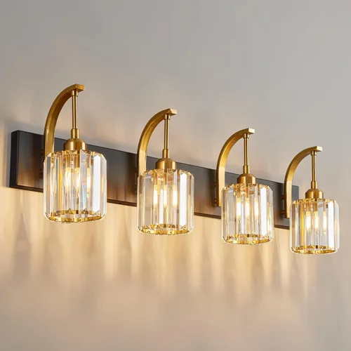 Vista 41 de Luces de tocador de cristal de 3 luces negras para tocador de baño, modernas lámparas de baño de cristal sobre espejo de 23.62 pulgadas de largo