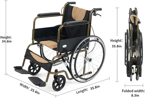 Vista 7 de Silla de ruedas plegable ligera para adultos, silla de ruedas autopropulsada de 24 pulgadas para adultos con frenos de mano duales, silla de ruedas
