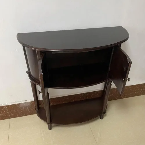 Vista 3 de Mesa consola de madera de goma semicircular, mesa decorativa de madera maciza con estante de piso para pasillo, porche, entrada, sala de estar