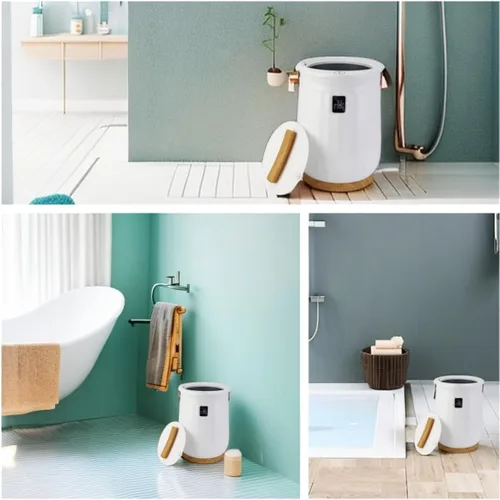 Vista 6 de Towallmark Calentador de toallas, calentador de lujo estilo cubo grande para baño con pantalla LED, temporizador ajustable, se adapta a hasta dos