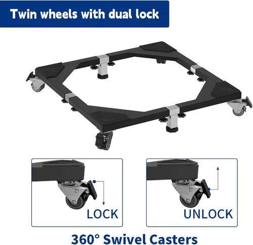 Vista 4 de Soporte móvil de acero resistente para nevera, base móvil con ruedas, soporte ajustable para lavadora, base multifuncional para muebles para nevera