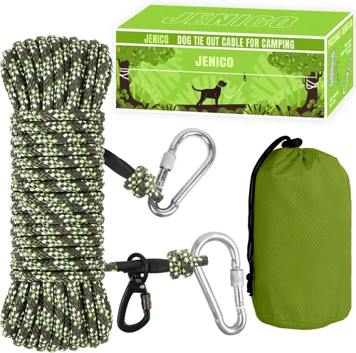 Vista 11 de Cable de Amarre para Perros para Acampar - Sistema de Polea Aérea Reflectante Portátil de 50ft/70ft/100ft para Perros de hasta 300lbs - Correa