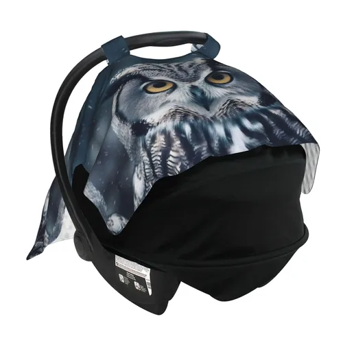 Vista 4 de Baby Car Seat Canopy Cover for Mom, Soft Breathable Nursing Breastfeeding Covers Multi Use Stroller Sun Shade Newborn Shower Gift，Grey and White Owl