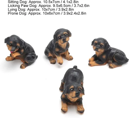 Vista 7 de Buachois Juego de 4 estatuas de perro para cachorros, escultura de resina para mascotas, escultura de resina para cachorros, decoración de jardín