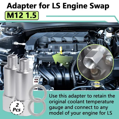 Vista 2 de 2 adaptadores de sensor de temperatura del agua refrigerante compatibles con motor LS, M12 1.5 a 3/8 NPT extendido, compatible con LSX LS1 LS3 LS2