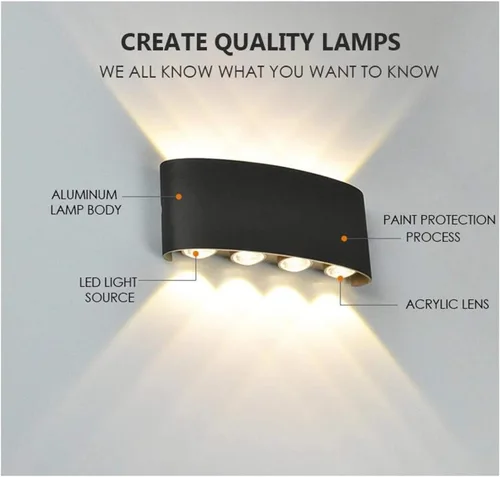 Vista 2 de Lámpara de pared LED moderna IP65, impermeable, para interiores y exteriores, apliques de pared de aluminio negro, blanco cálido para entrada