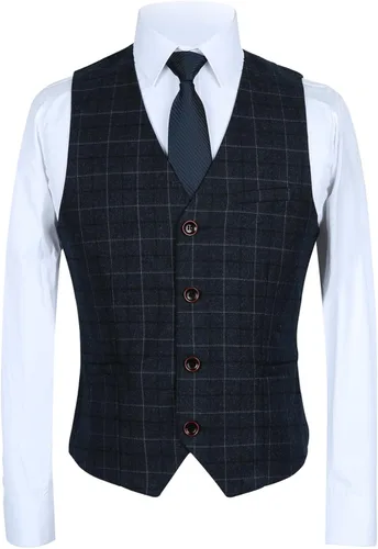 Vista 6 de MOGU Mens 3 Piece Slim Fit Plaid Suit Blazer+Vest+Pants