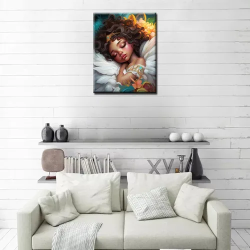 Vista 3 de Tucocoo Pintura de bebé durmiendo por número para adultos y niñas africanas, pintura por número para niños, estilo de moda, pintura moderna