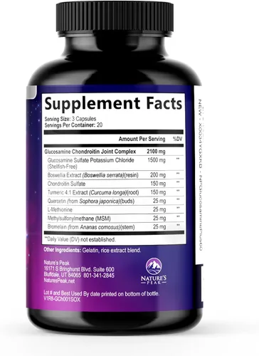 Vista 8 de Glucosamina condroitina, MSM y cúrcuma – Suplemento de apoyo articular extra fuerte con 1500 mg de sulfato de glucosamina por porción